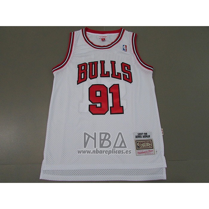 Camiseta Chicago Bulls Dennis Rodman NO 91 Mitchell & Ness 1997-98 Blanco